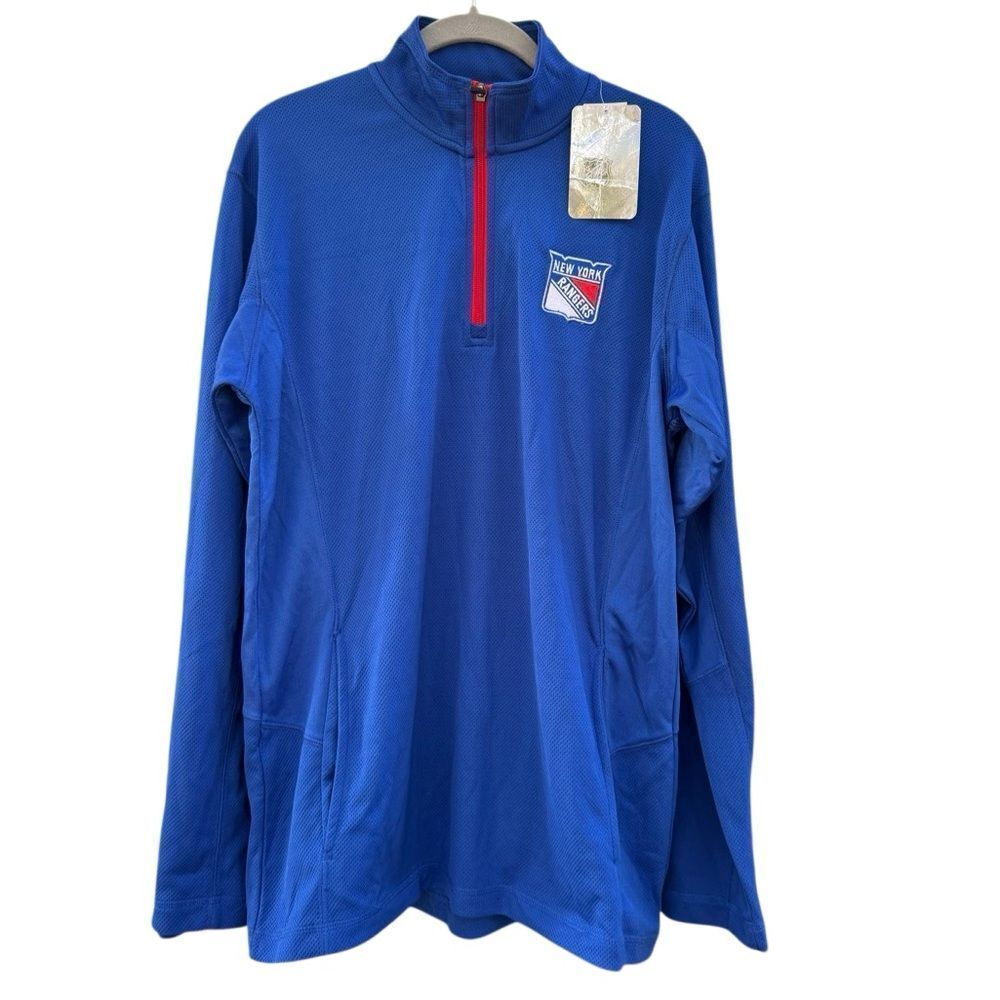NWT NHL New York Rangers 1/4 Zip Pullover in Blue & Red Size Large
